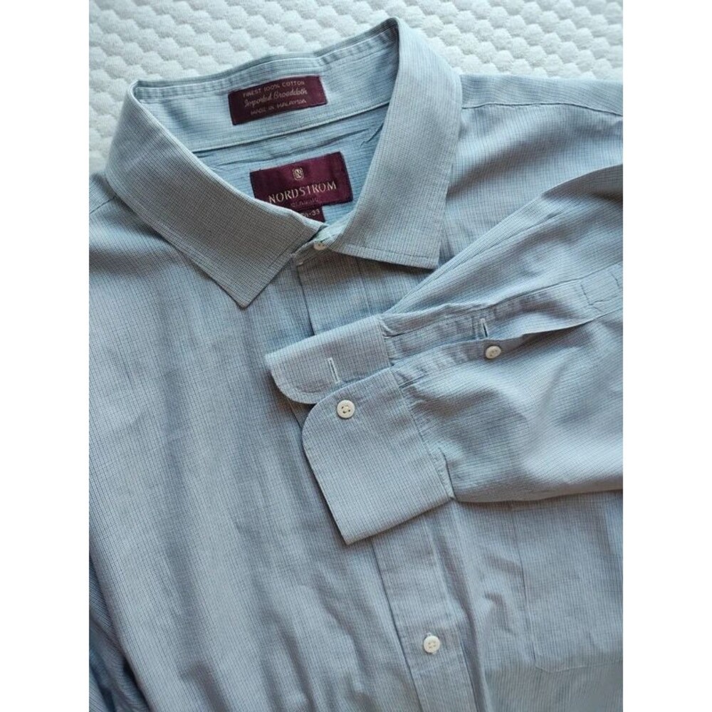 Nordstrom classic 17.5/33 mens button down blue 100% cotton shirt long sleeve
